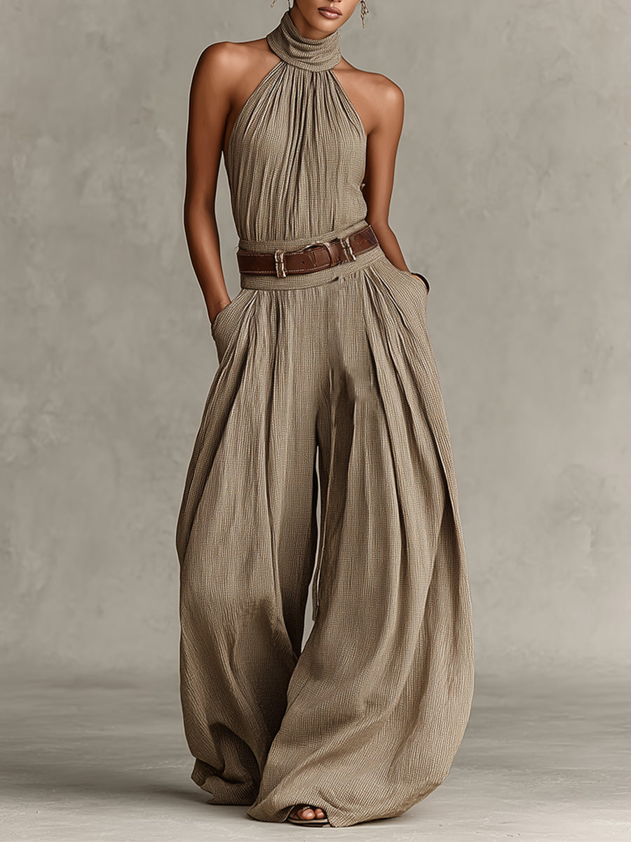 Constanze | Vida ben jumpsuit i taupe med skärning i boho-stil