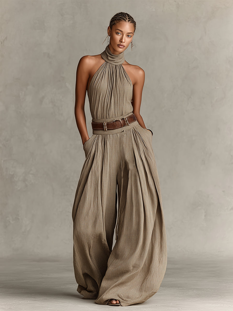 Constanze | Vida ben jumpsuit i taupe med skärning i boho-stil