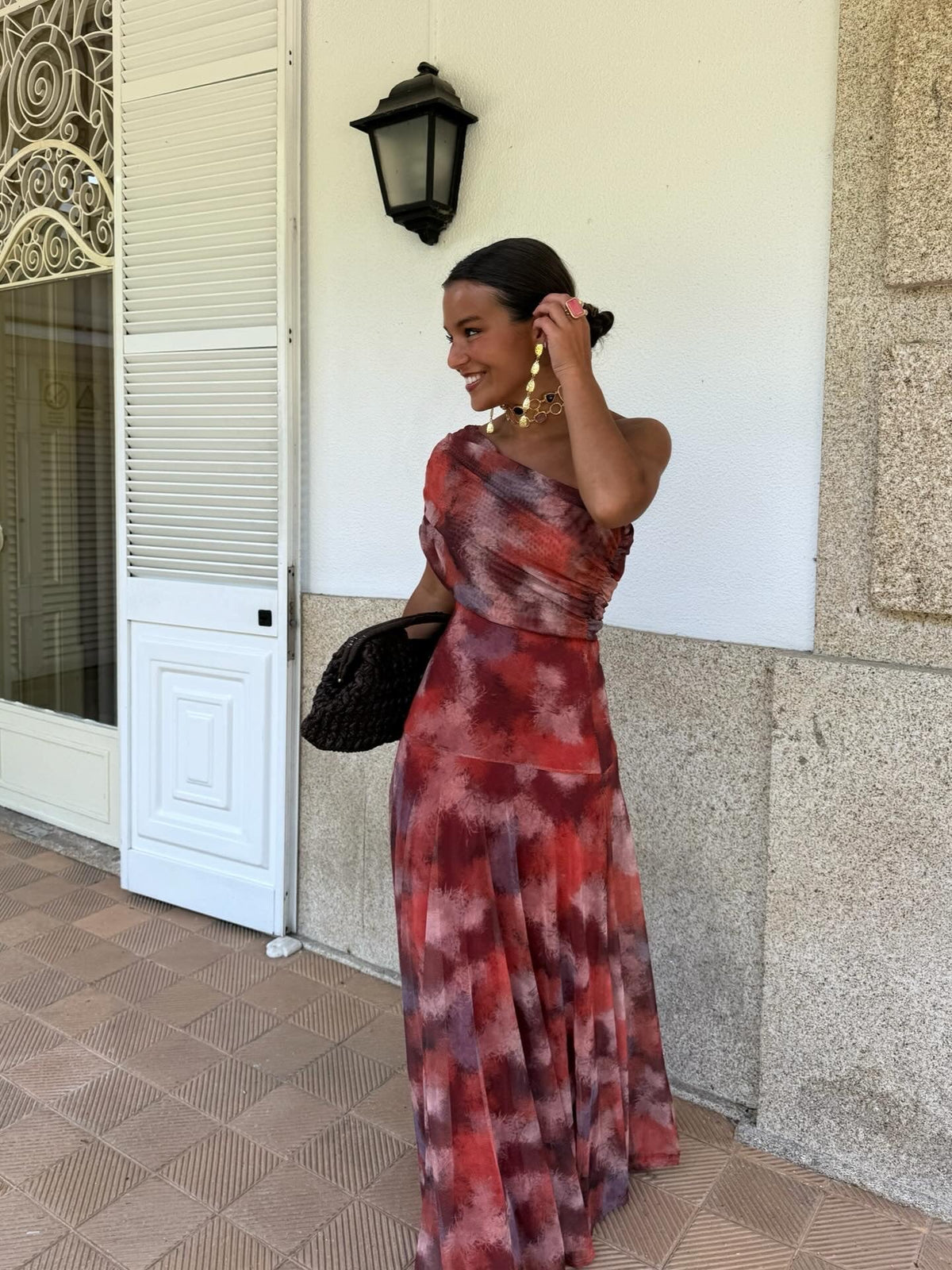 Primrose | Vattenfärgs Off-Shoulder Lång Klänning