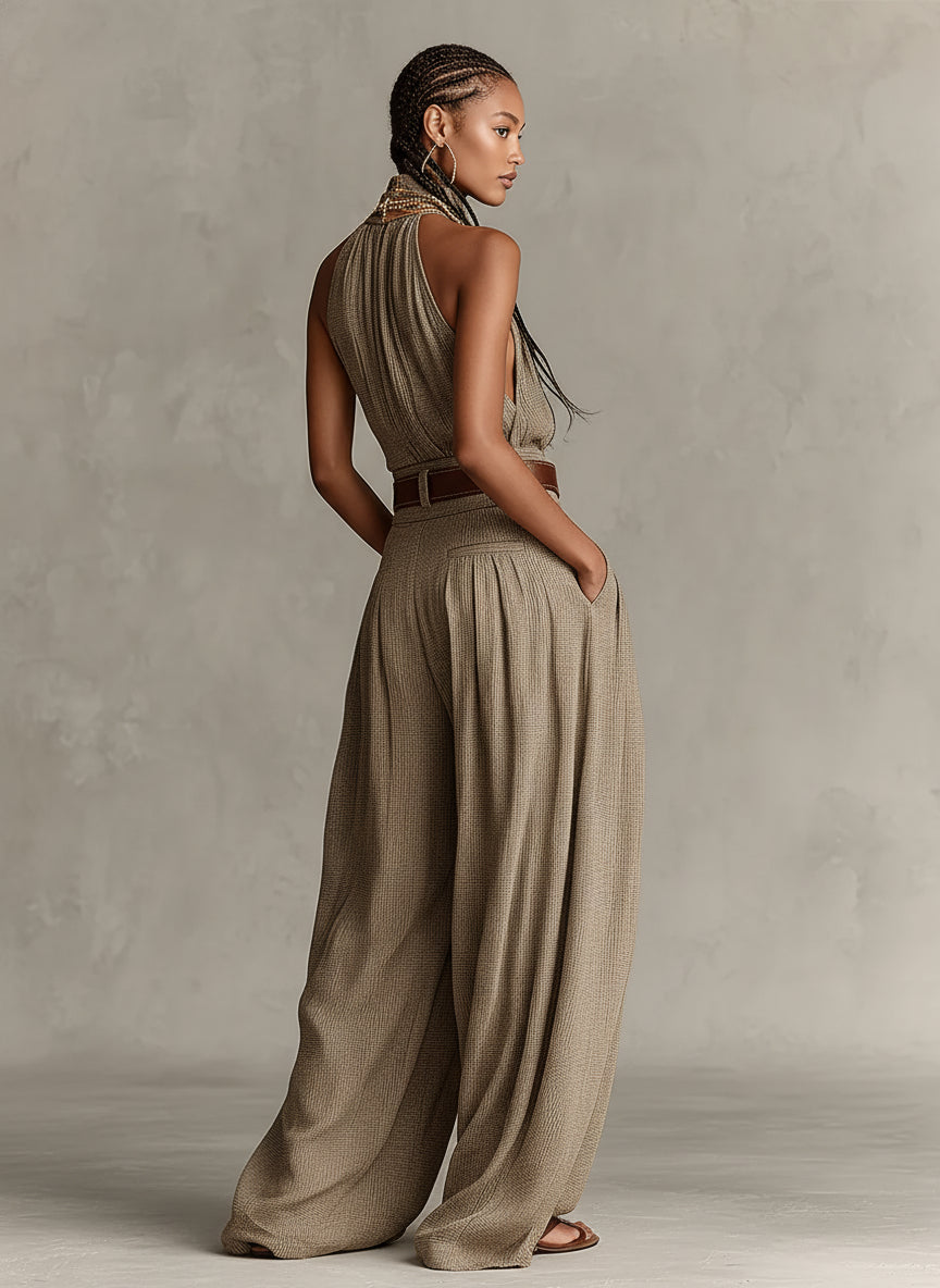 Constanze | Vida ben jumpsuit i taupe med skärning i boho-stil