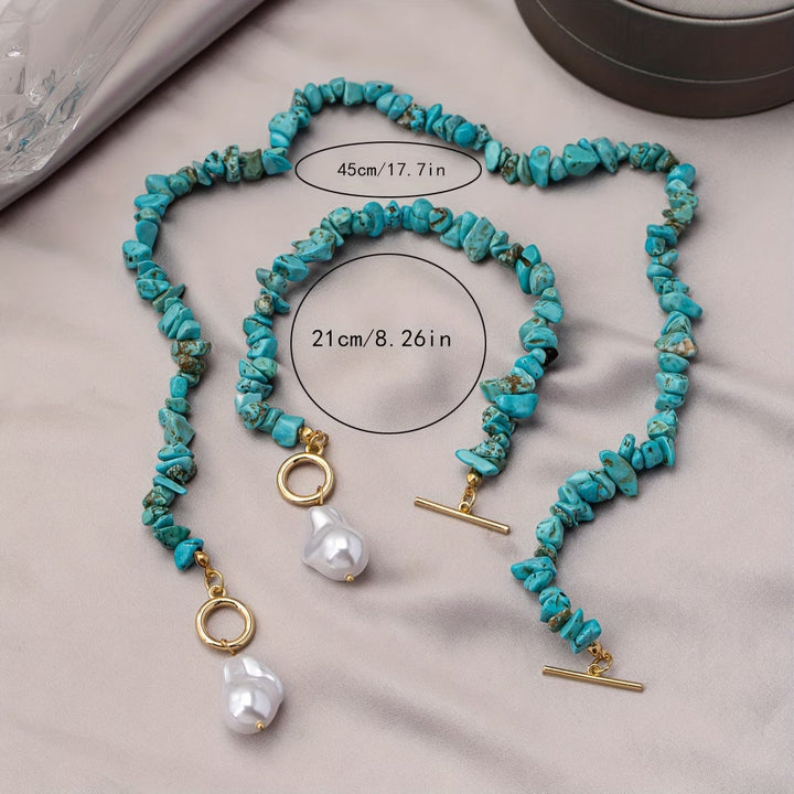 Turkos & Pärla Halsband Armband Set