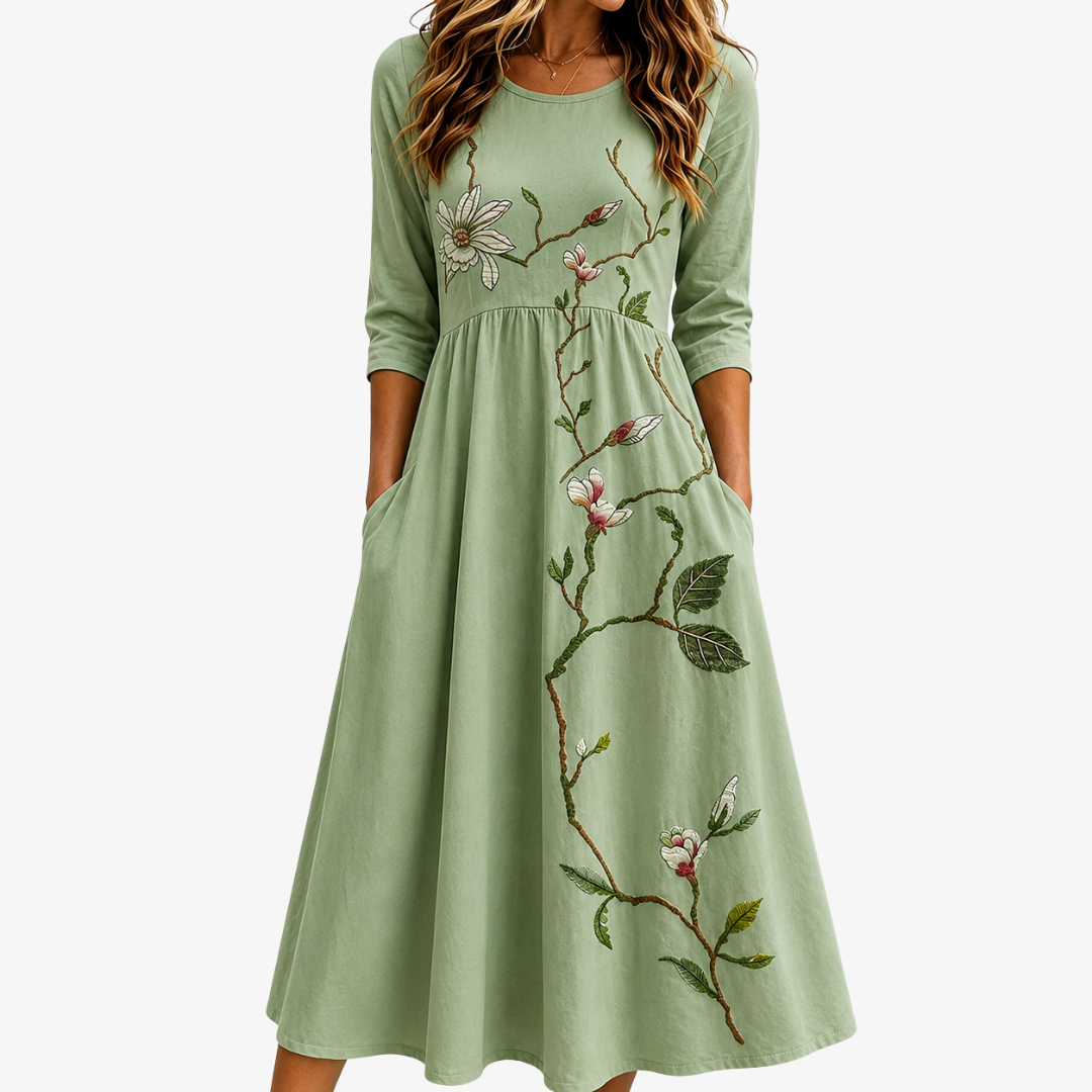 Elvira | Willow Bloom Sage Midi Klänning