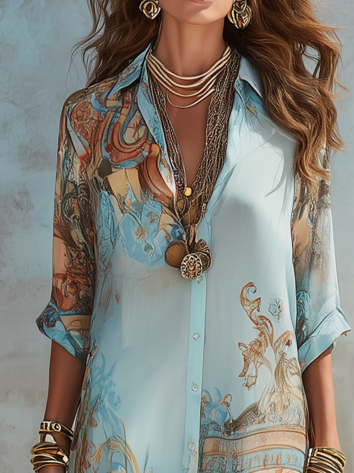Charlotte | Barockstil Blommig Blå Maxiklänning