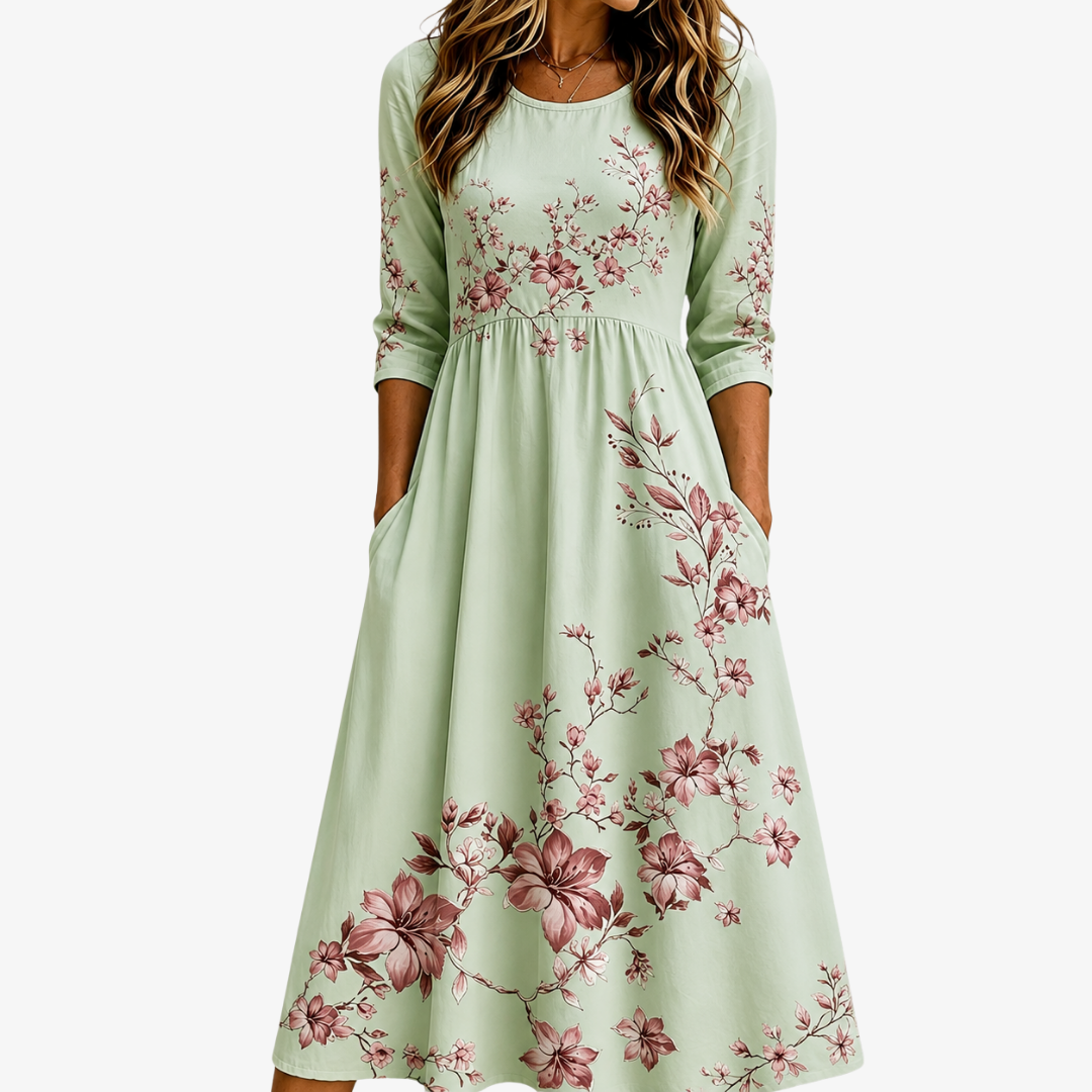 Sage | Blossom Pocket Midi Klänning