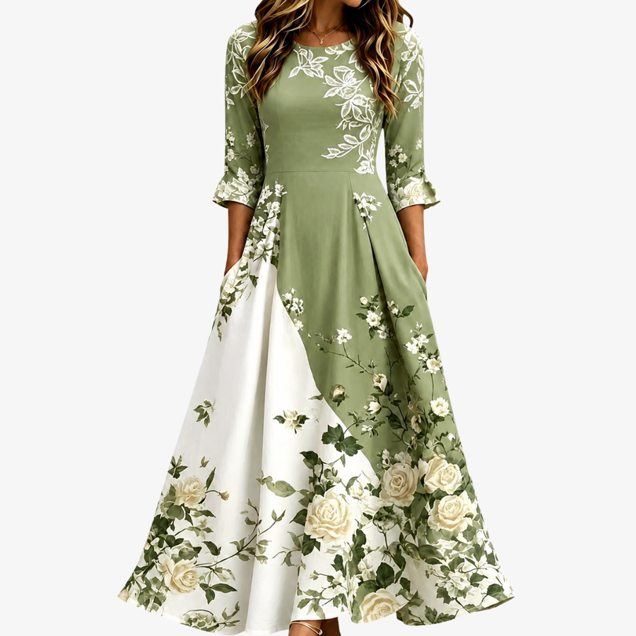 Carmen | Sage Garden Rose Pocket Maxi Klänning