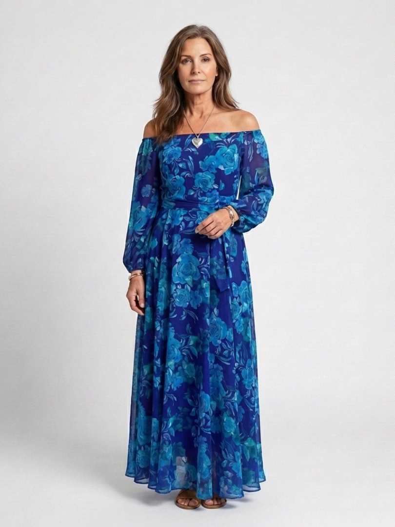 Aspen | Maxi Klänning med Off-Shoulder och Blommor