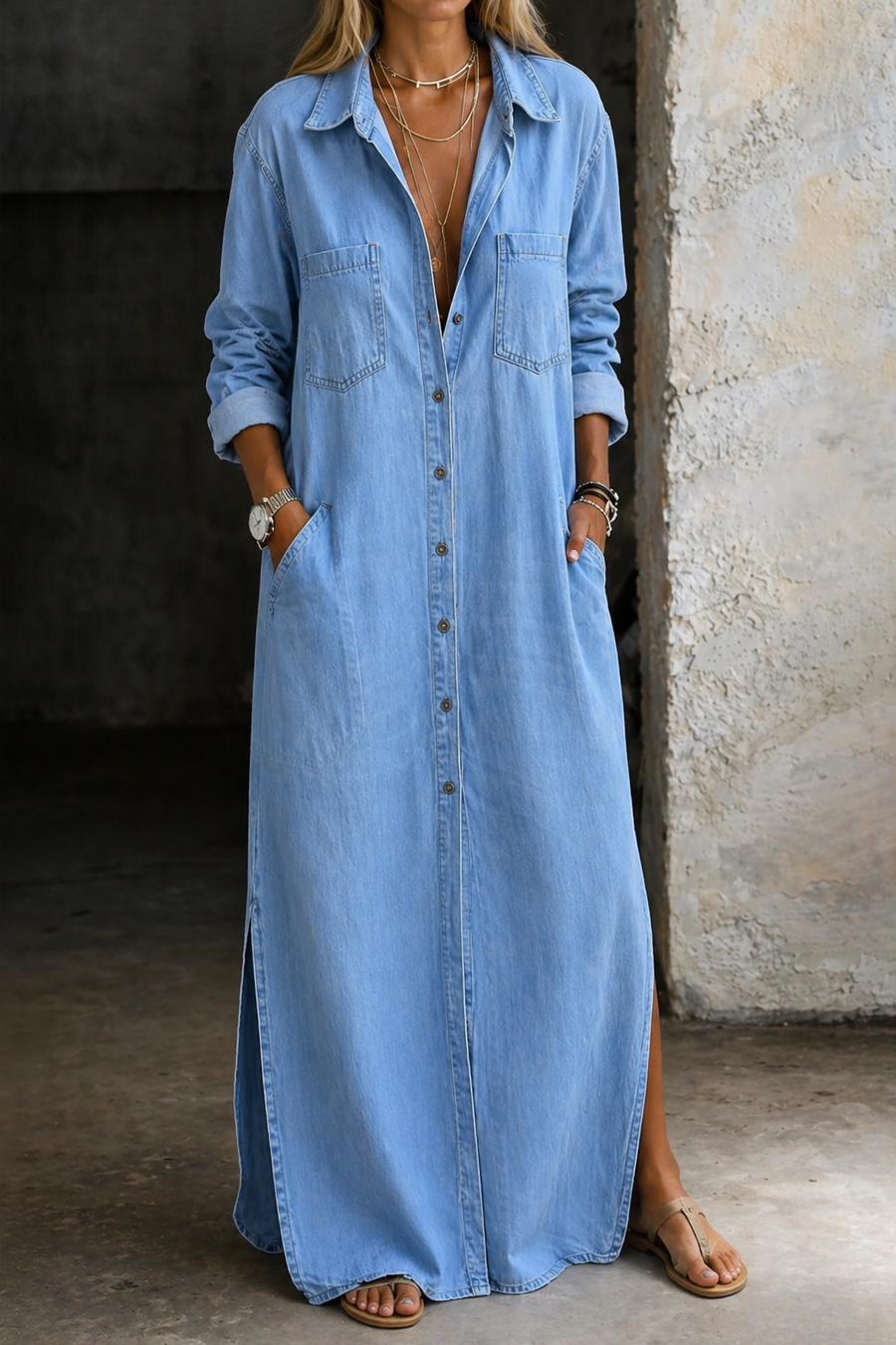 Alma | Denim Knappad Klänning