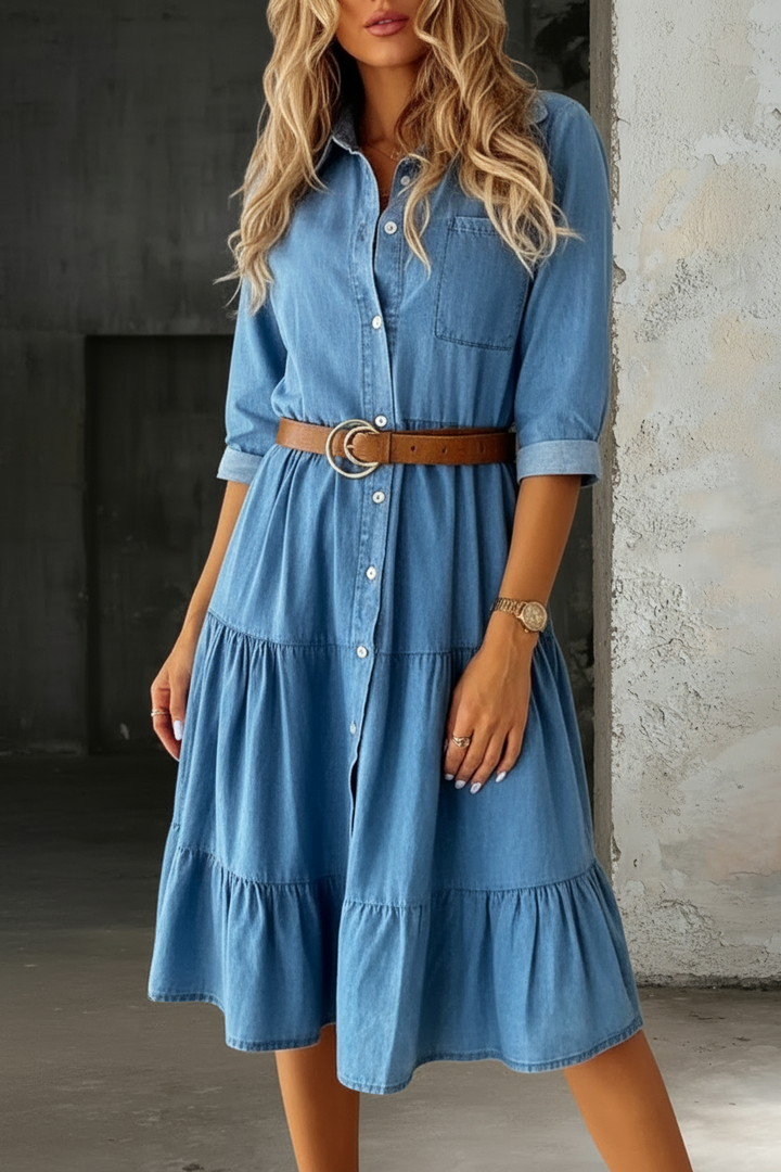 Barbara | Avslappnad Elegant Denimklänning