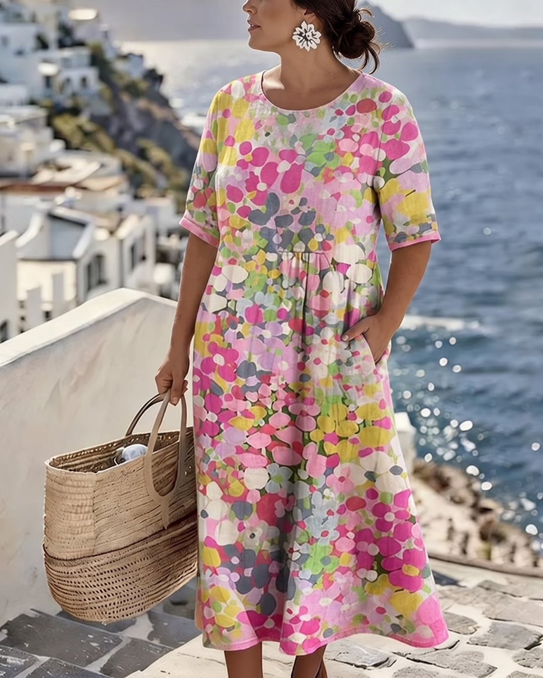 Ester | Elegant Blomster Sommar Midi Klänning