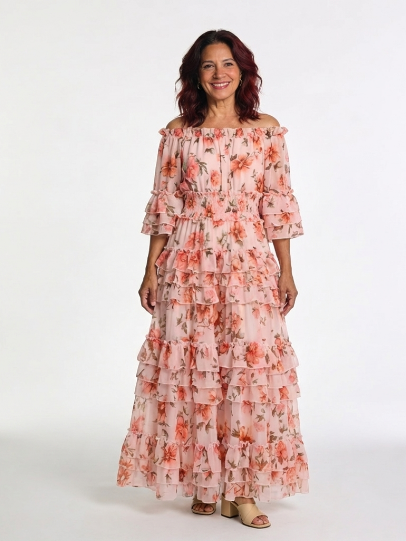 Rosalie | Maxiklänning med Blommönster och Off-Shoulder