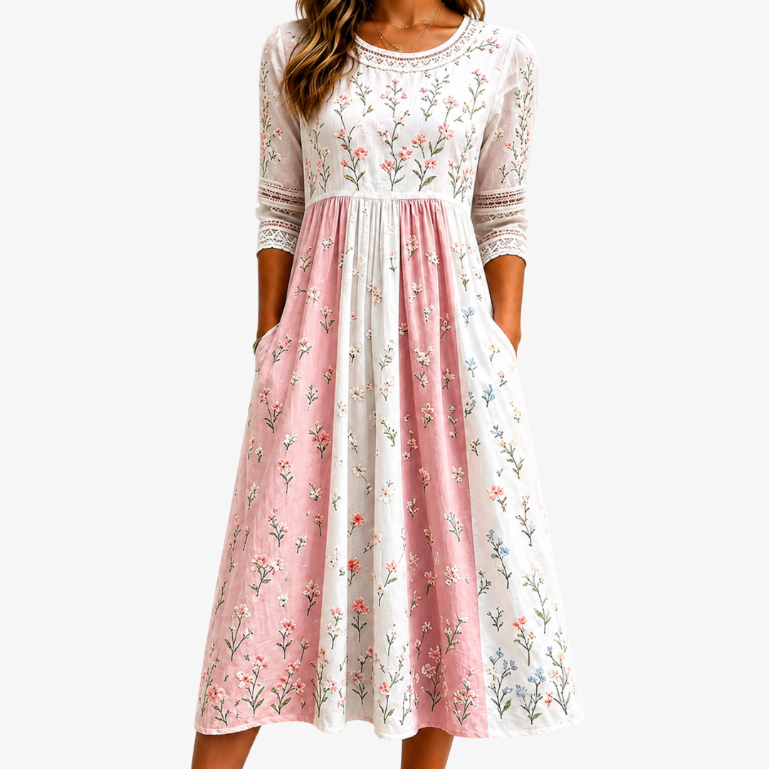 Otta | Blush Meadow Patchwork Fick Midi Klänning