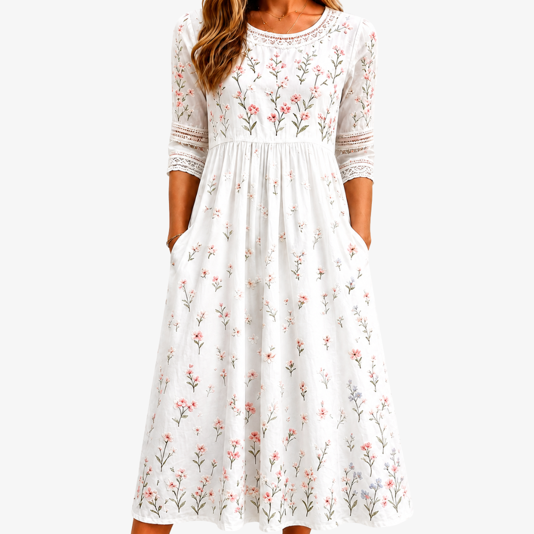 Viveka | Viskande Vildblomma Pocket Midi Klänning
