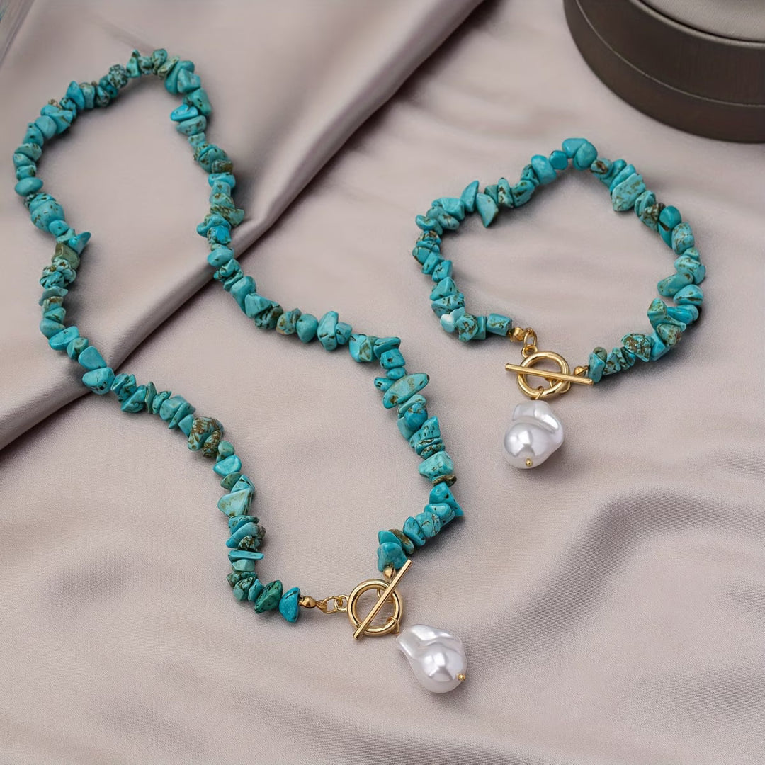 Turkos & Pärla Halsband Armband Set