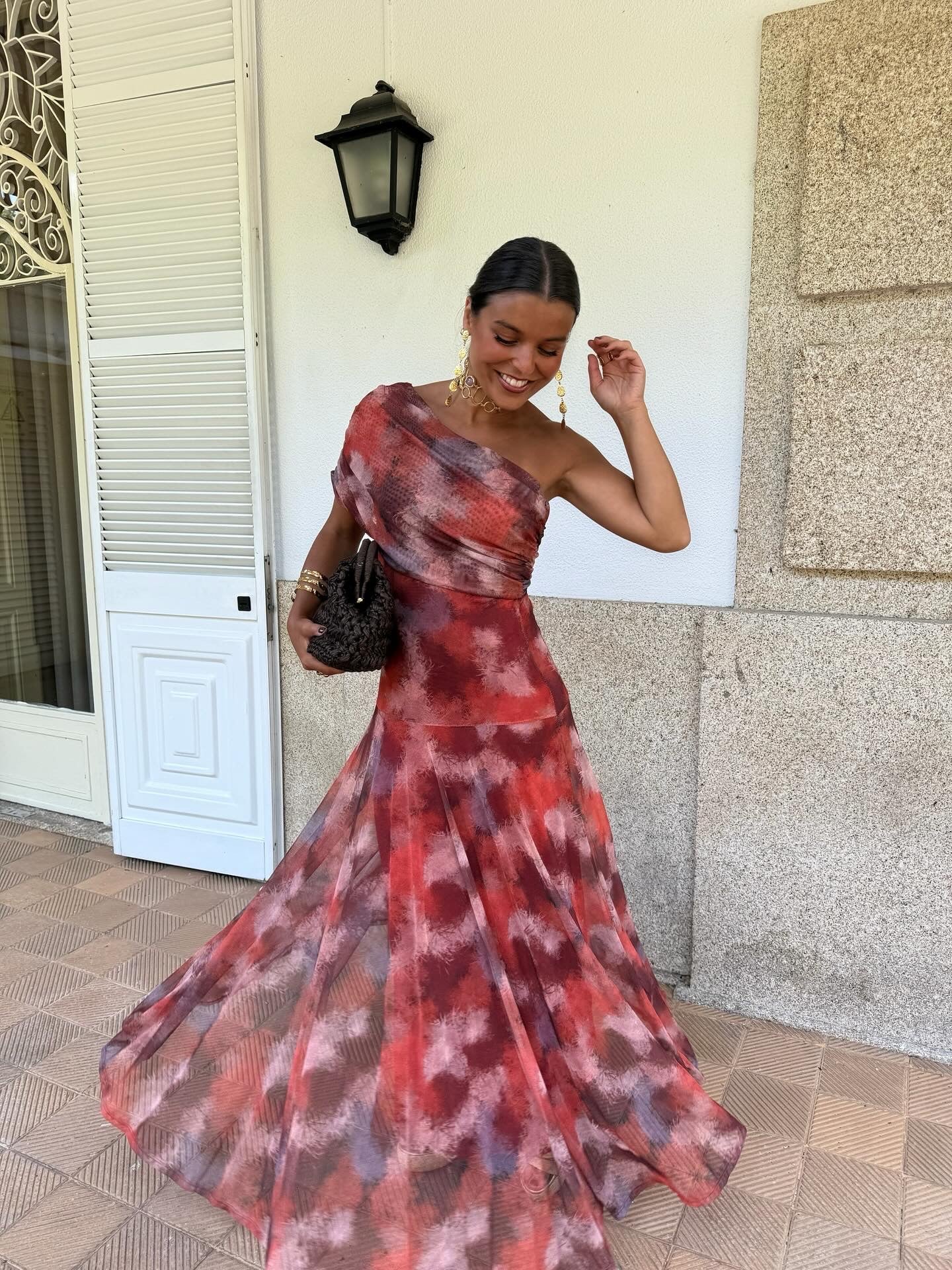 Primrose | Vattenfärgs Off-Shoulder Lång Klänning