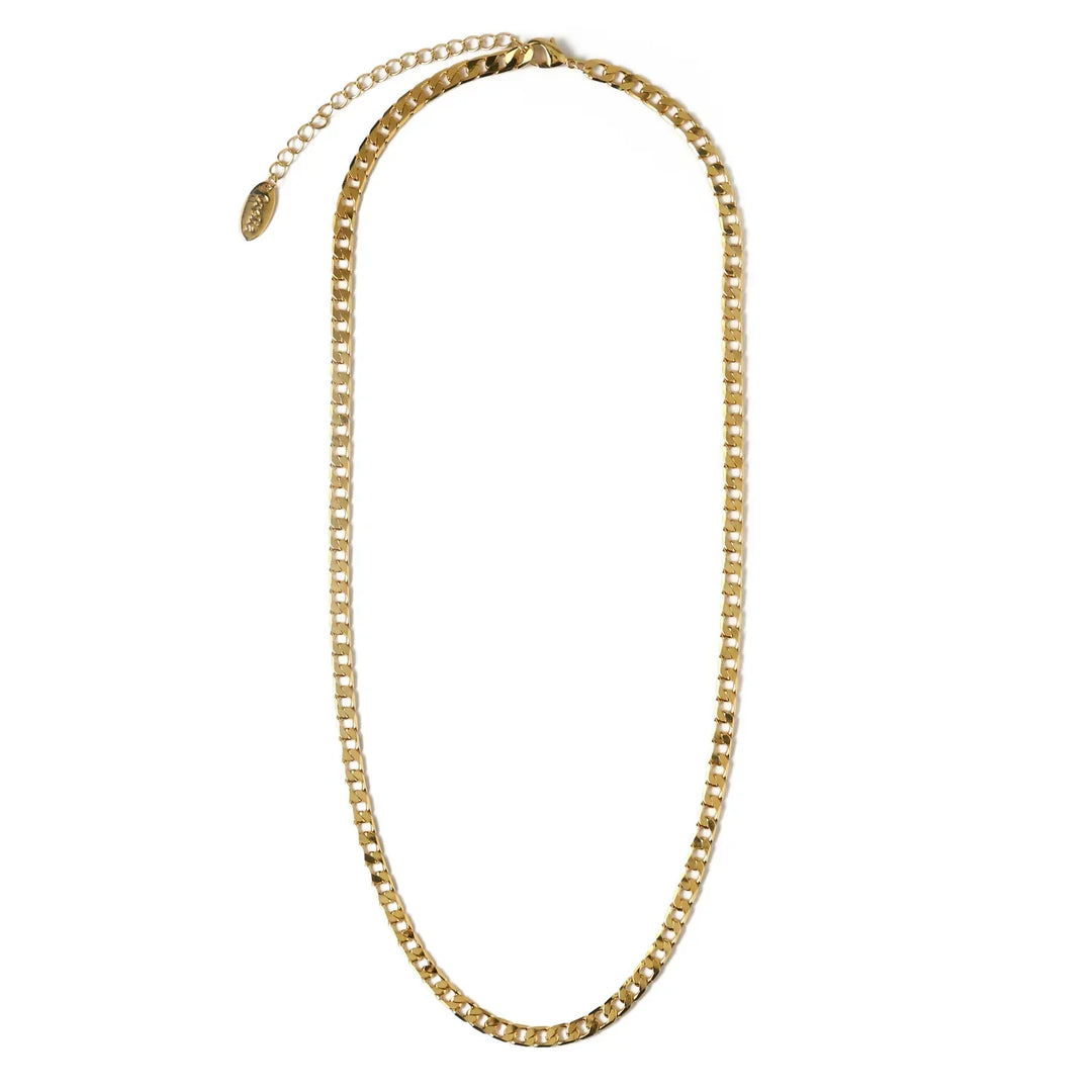 Platt Länk Curb Kedja Halsband | Guld