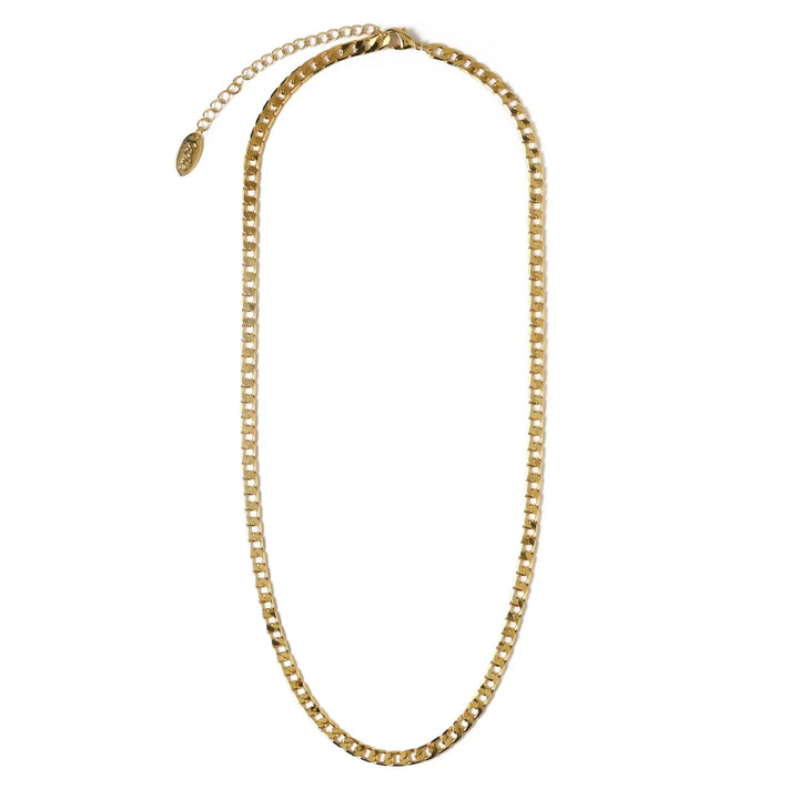 Platt Länk Curb Kedja Halsband | Guld