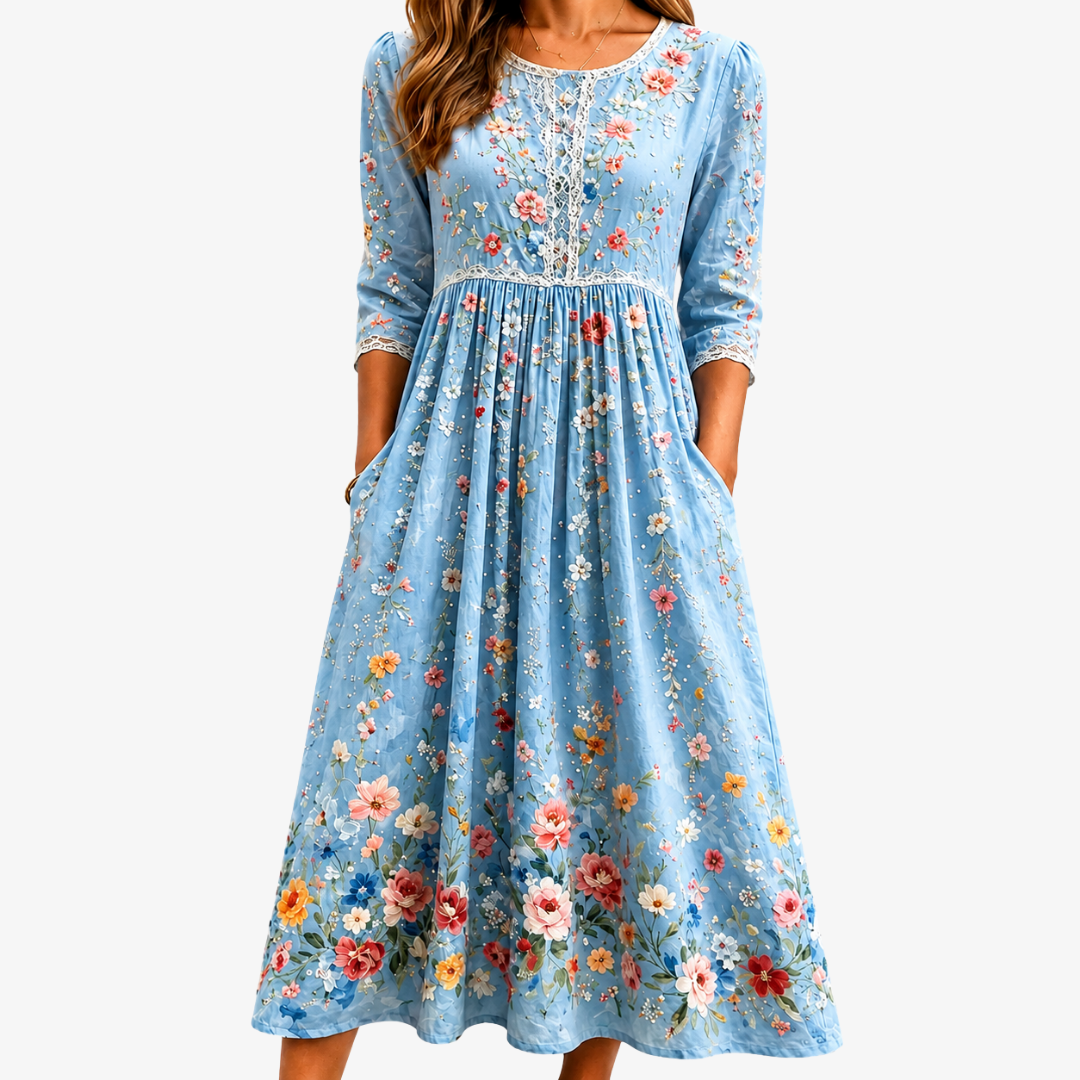 Klara | Sky Blossom Garden Midi Klänning