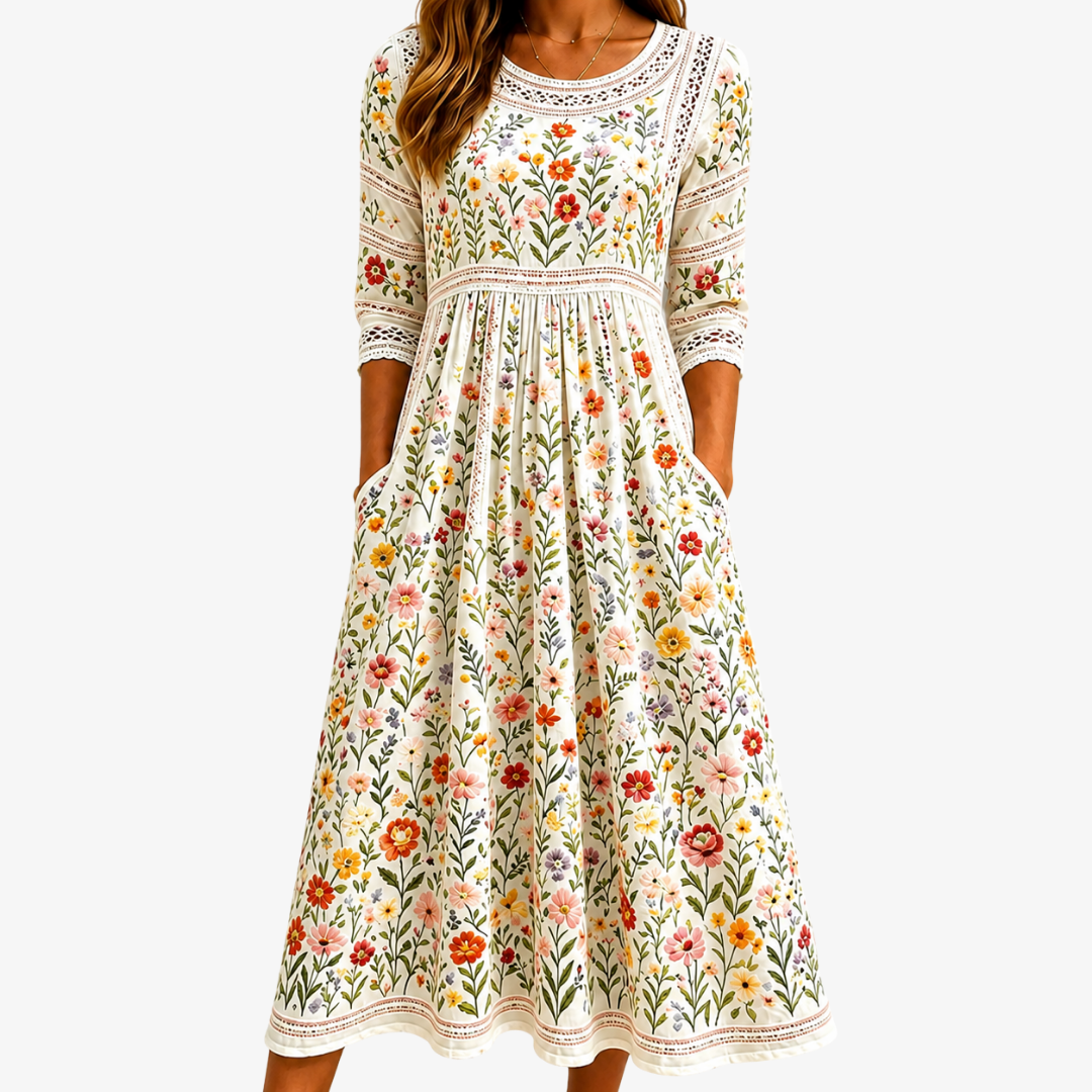 Mimmi | Vildblomsteräng Charm Midi Klänning
