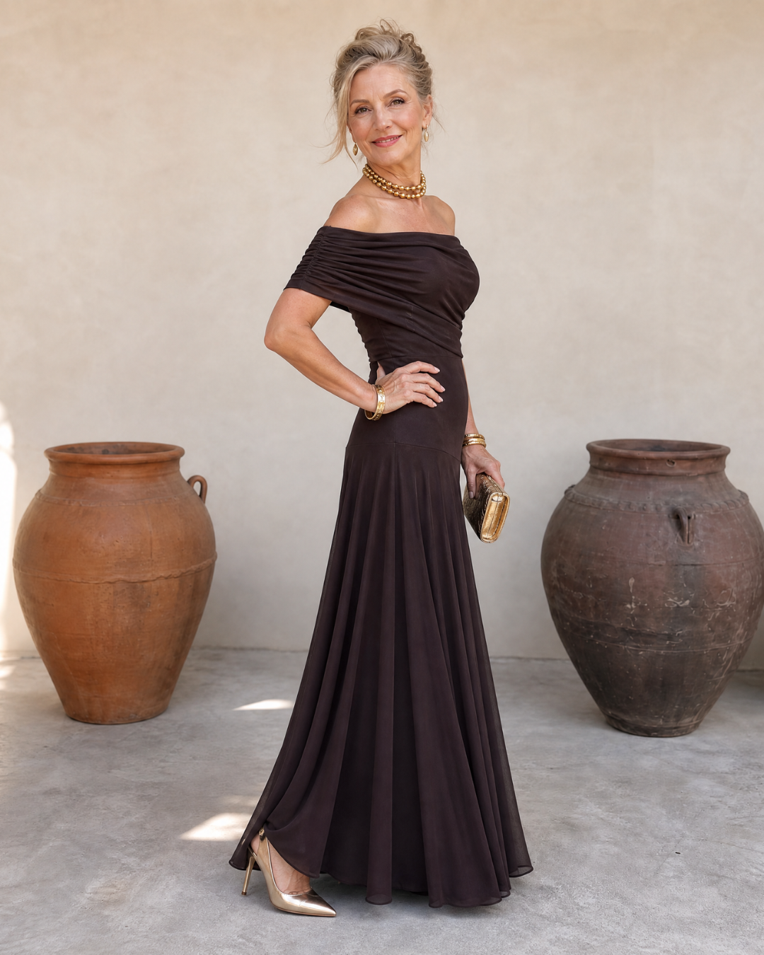 Pernilla | Elegant axelbar maxiklänning