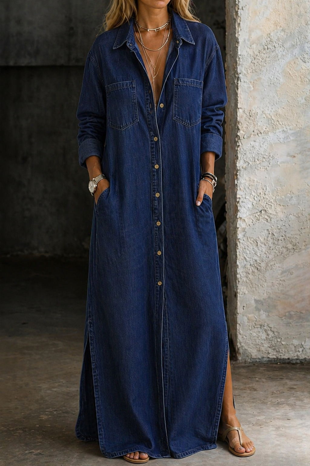 Alma | Denim Knappad Klänning