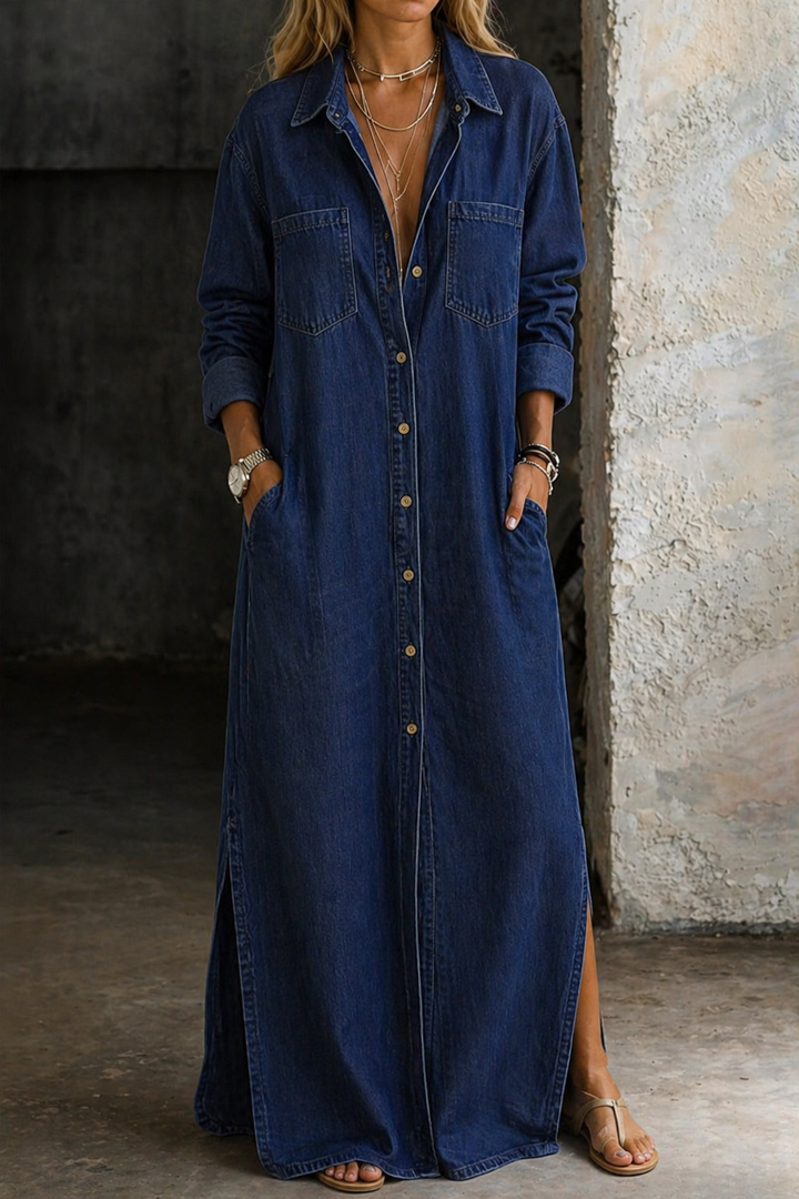 Alma | Denim Knappad Klänning