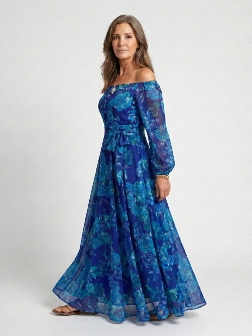 Aspen | Maxi Klänning med Off-Shoulder och Blommor