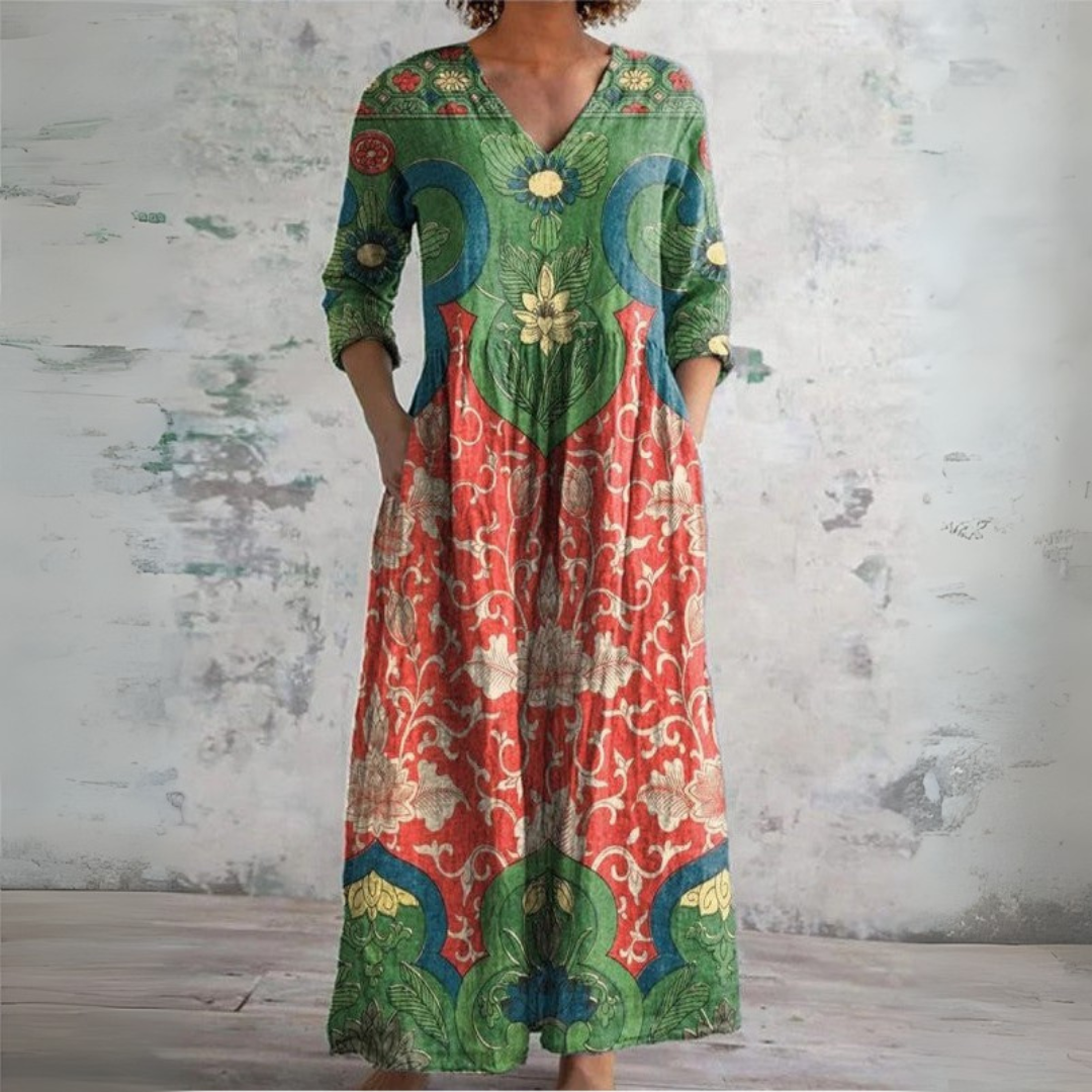 Judith | Vintage Blommig Maxi Klänning
