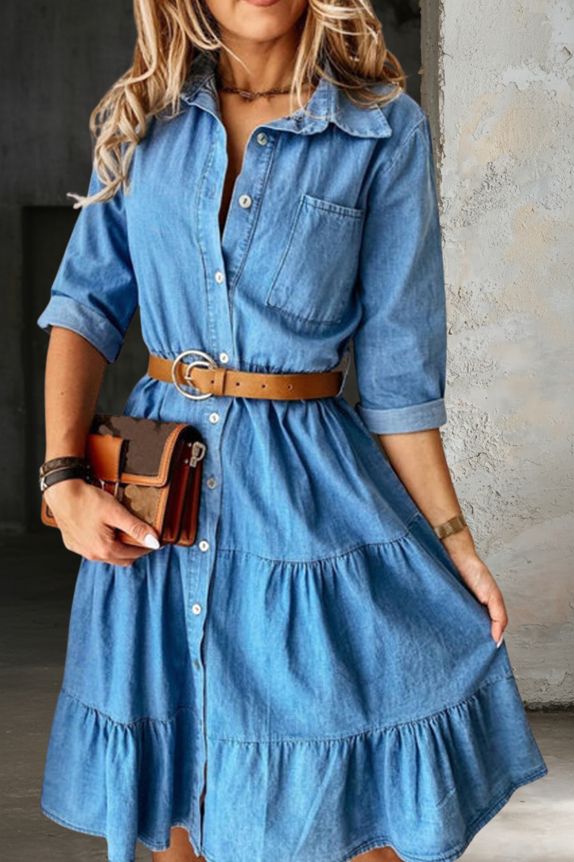 Barbara | Avslappnad Elegant Denimklänning