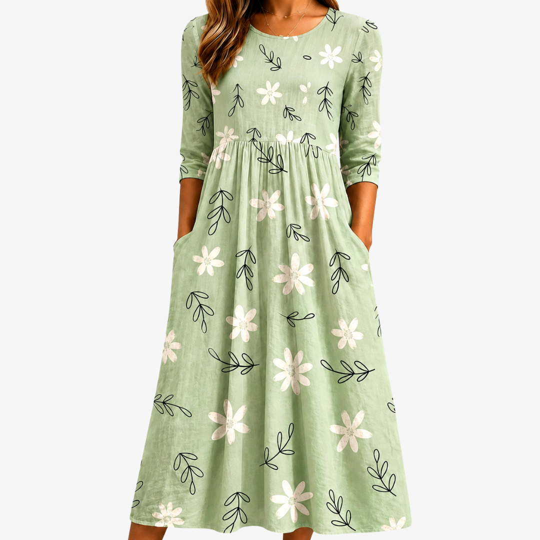 Orelia | Sage Blossom Everyday Pocket Midi Klänning