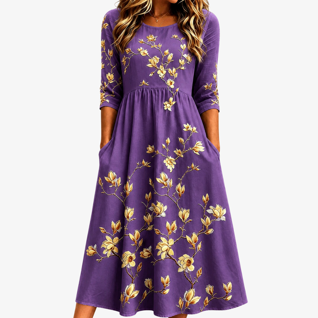 Charm | Gyllene Magnolia Pocket Midi Klänning