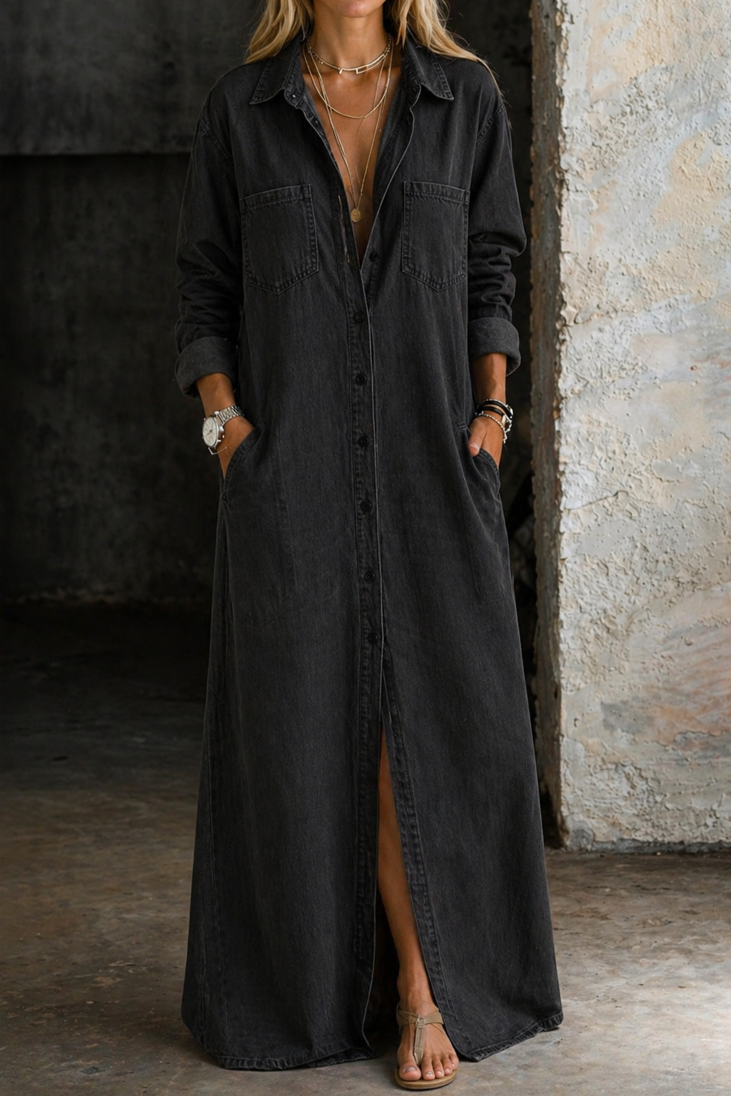 Alma | Denim Knappad Klänning