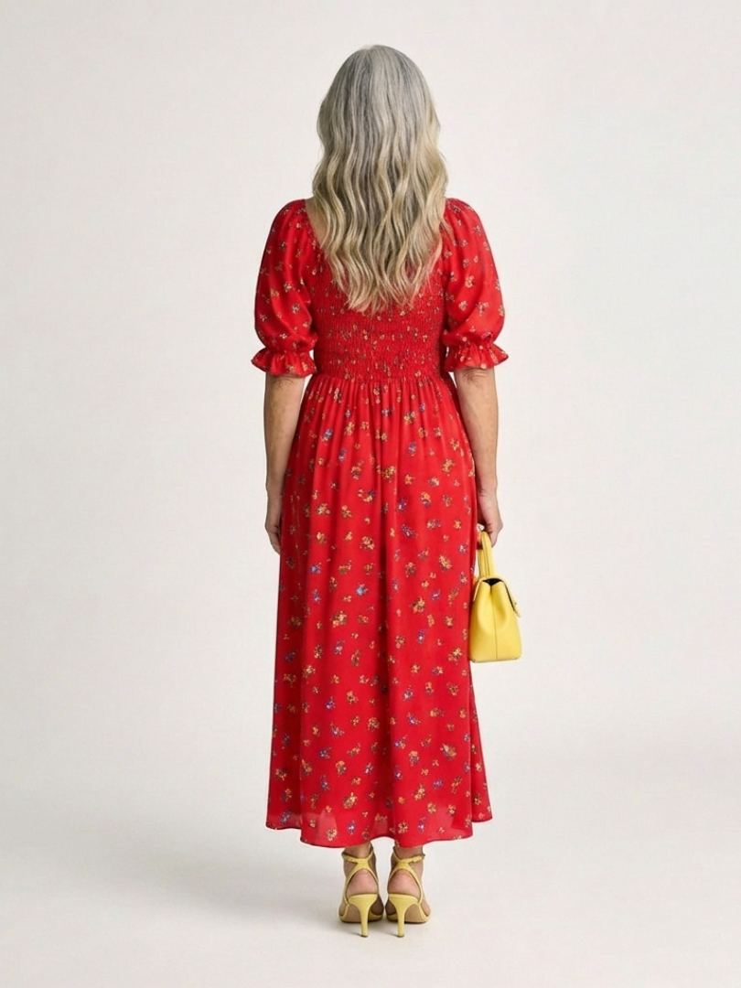 Delphine | Midiklänning med fyrkantig halsringning och blommönster