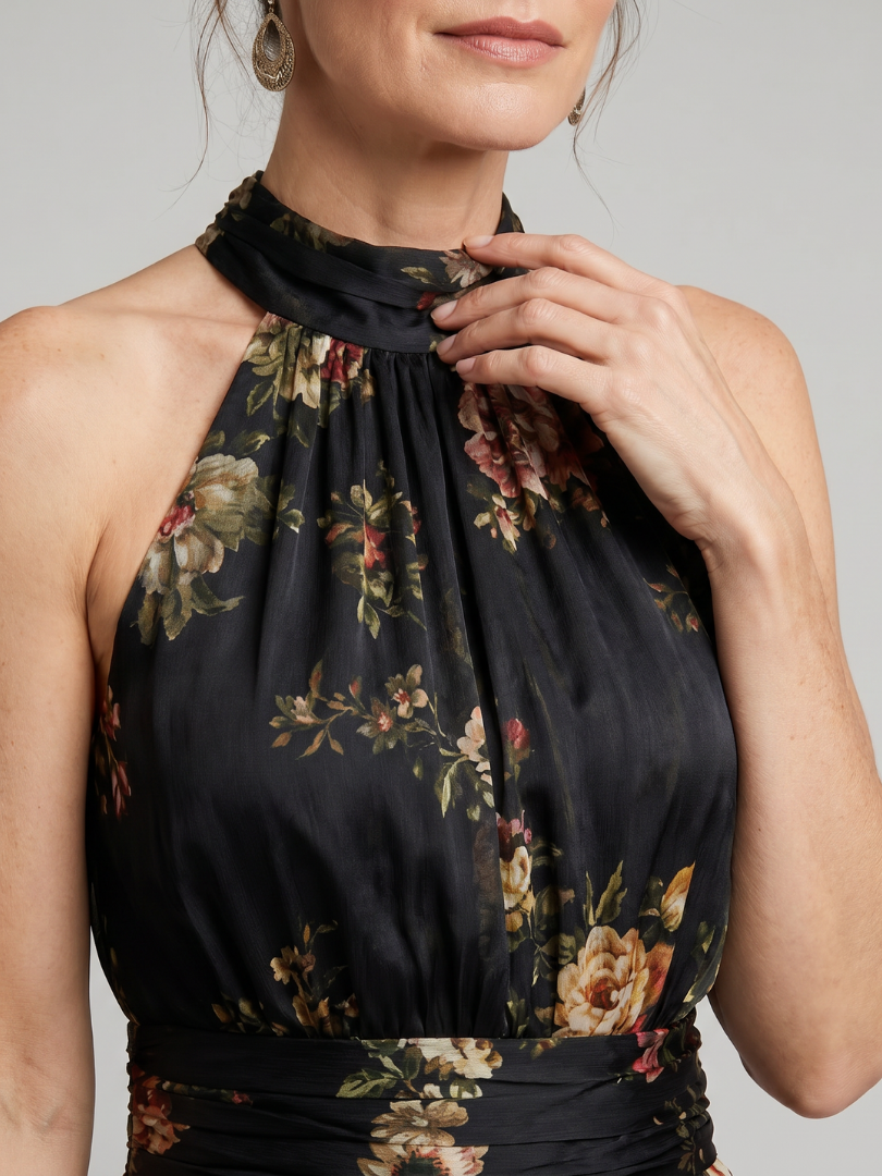 Sior | Blommig Halterneck Midi Klänning