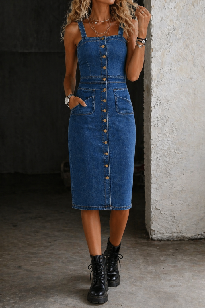 Indira | Knapp-up Denim Klänning