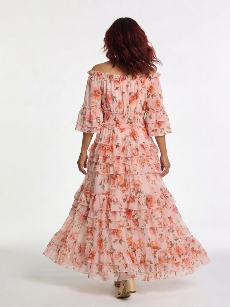 Rosalie | Maxiklänning med Blommönster och Off-Shoulder