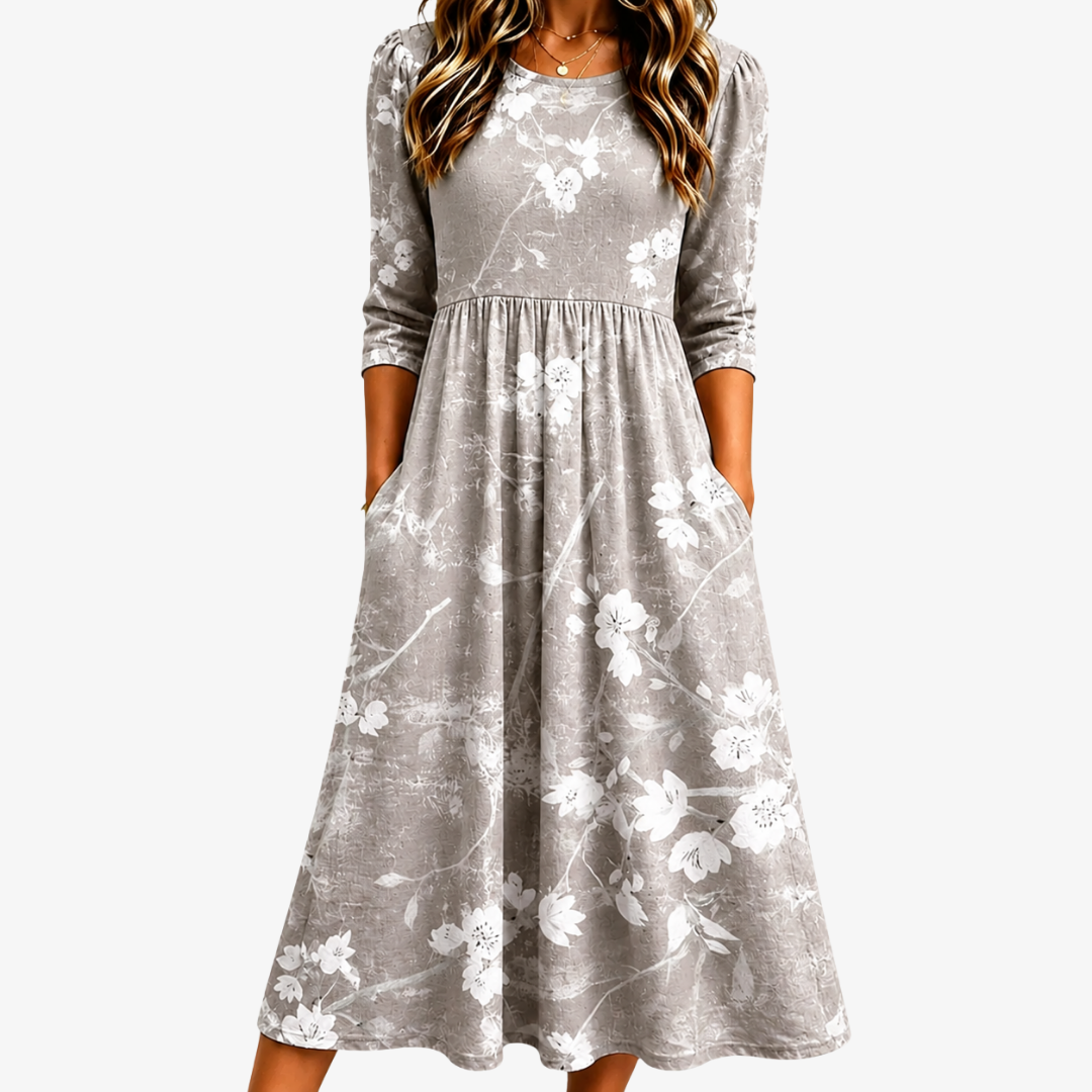 Frieda | Silver Blossom Grace Pocket Midi Klänning