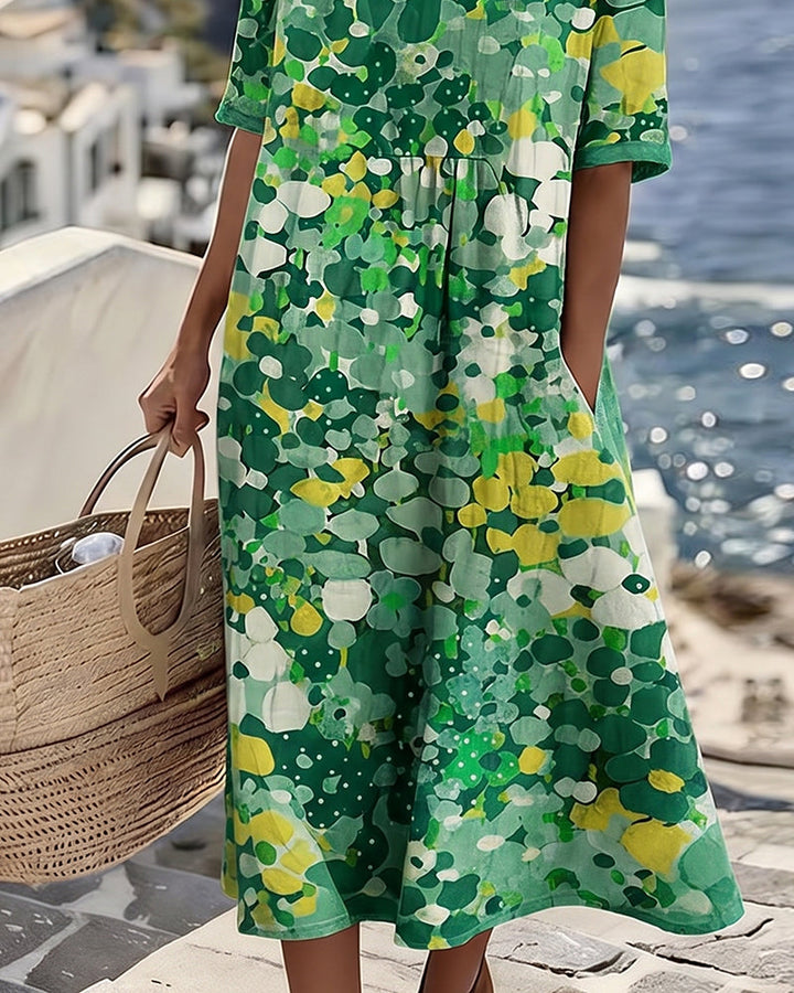 Ester | Elegant Blomster Sommar Midi Klänning