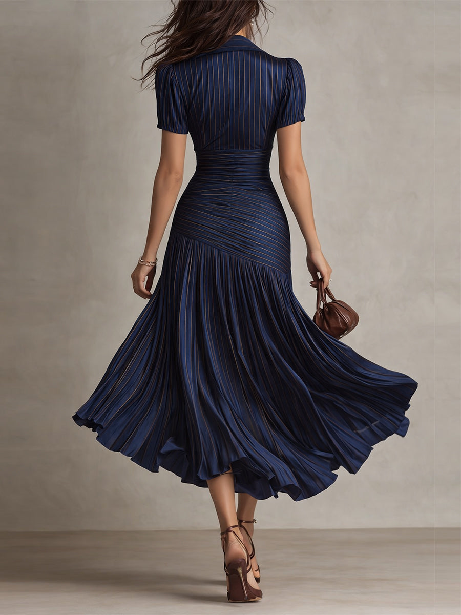 Lorelei | Randig Plisserad Bodycon Midi Klänning