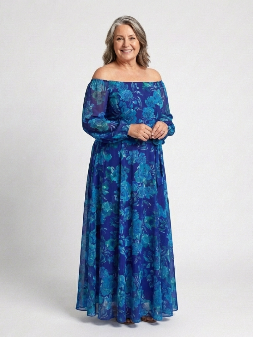 Aspen | Maxi Klänning med Off-Shoulder och Blommor