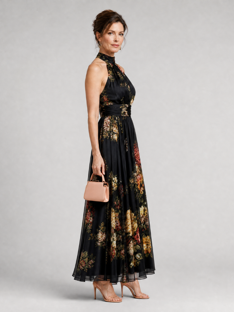 Sior | Blommig Halterneck Midi Klänning