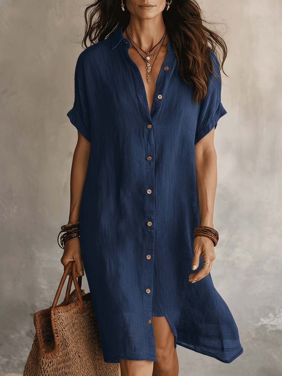 Kassandra | Modern Boho Avslappnad Svart Linne Midi Klänning