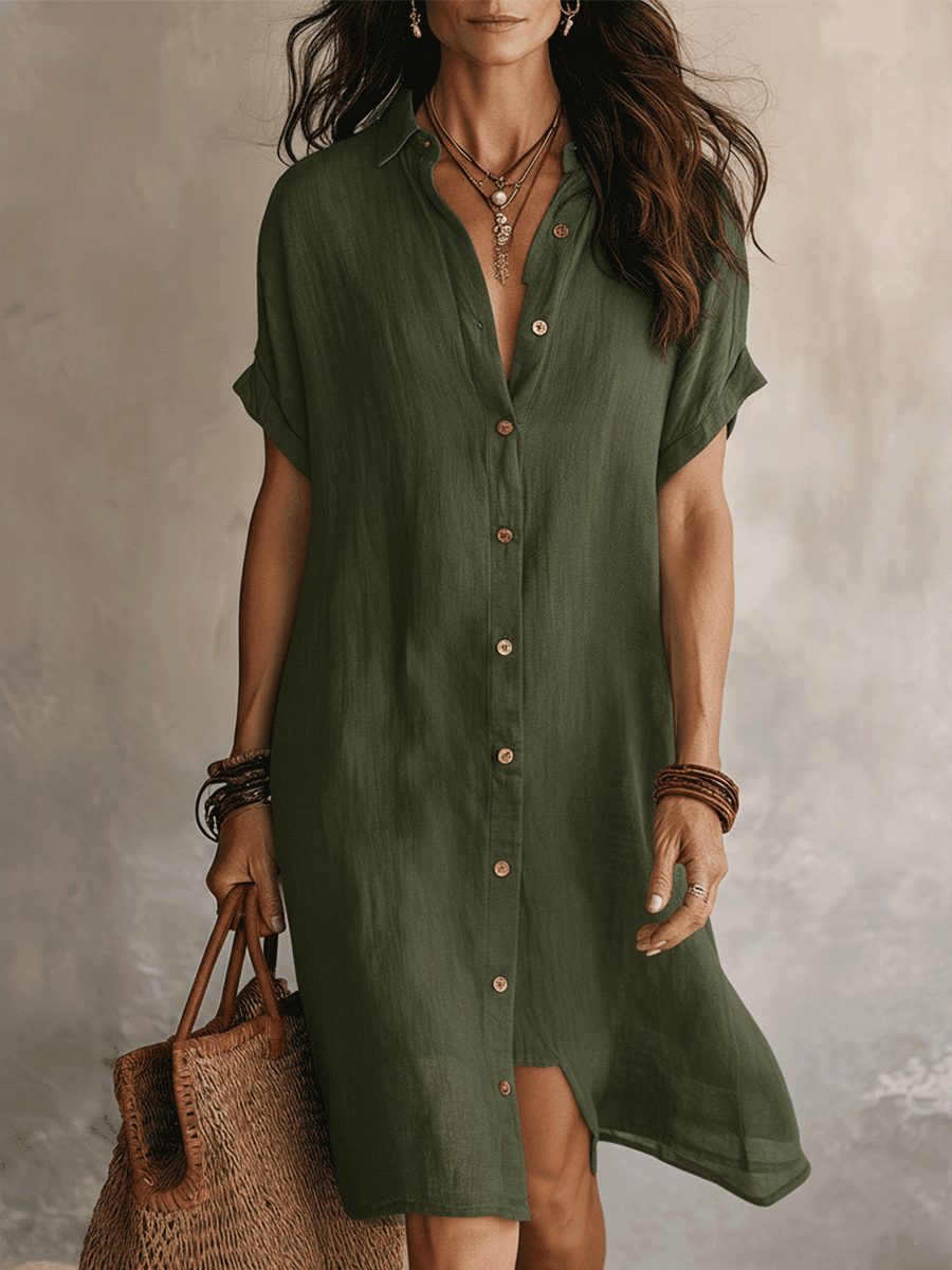 Kassandra | Modern Boho Avslappnad Svart Linne Midi Klänning