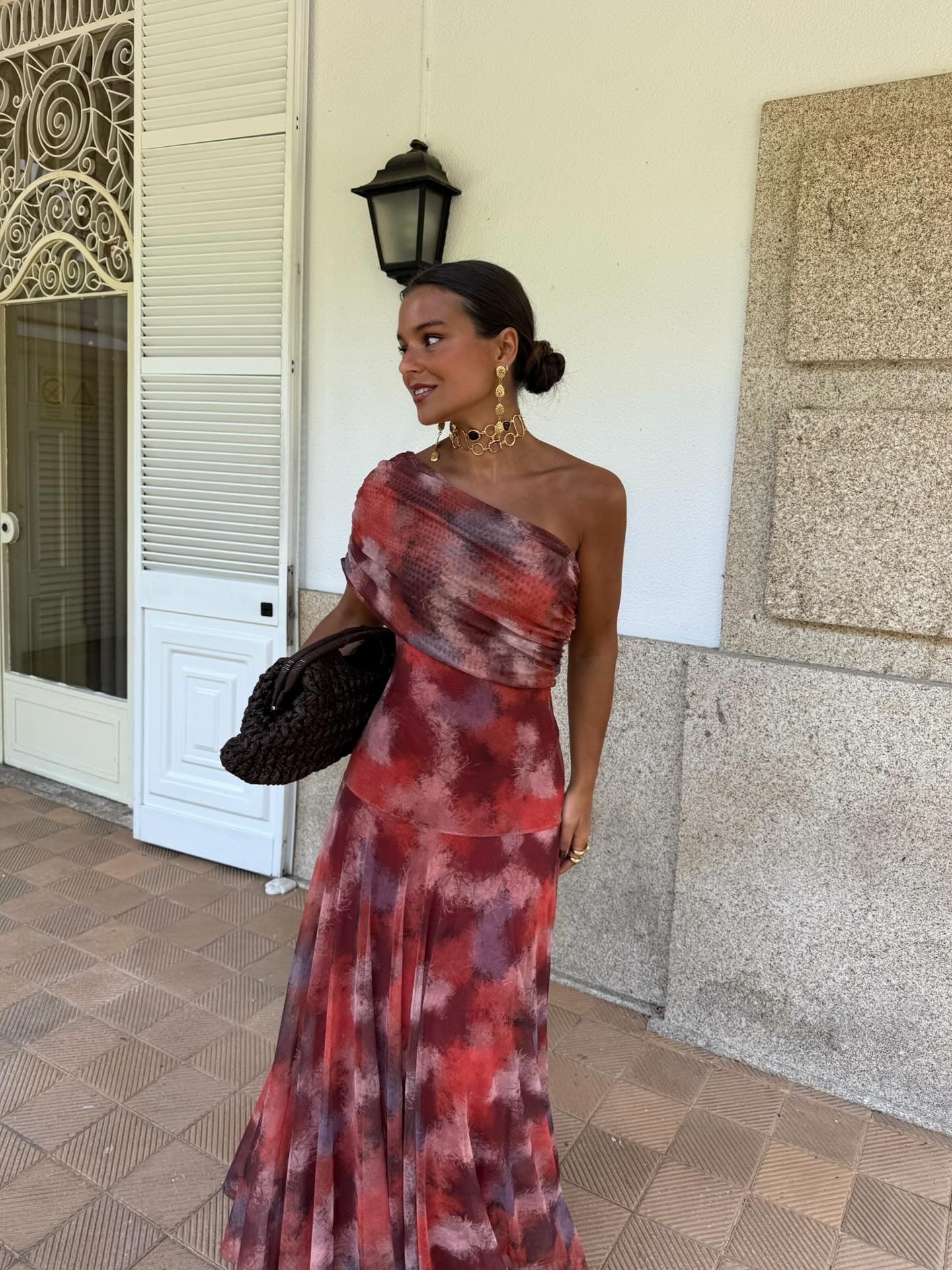 Primrose | Vattenfärgs Off-Shoulder Lång Klänning