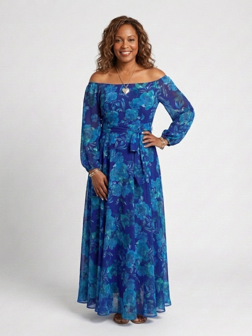 Aspen | Maxi Klänning med Off-Shoulder och Blommor