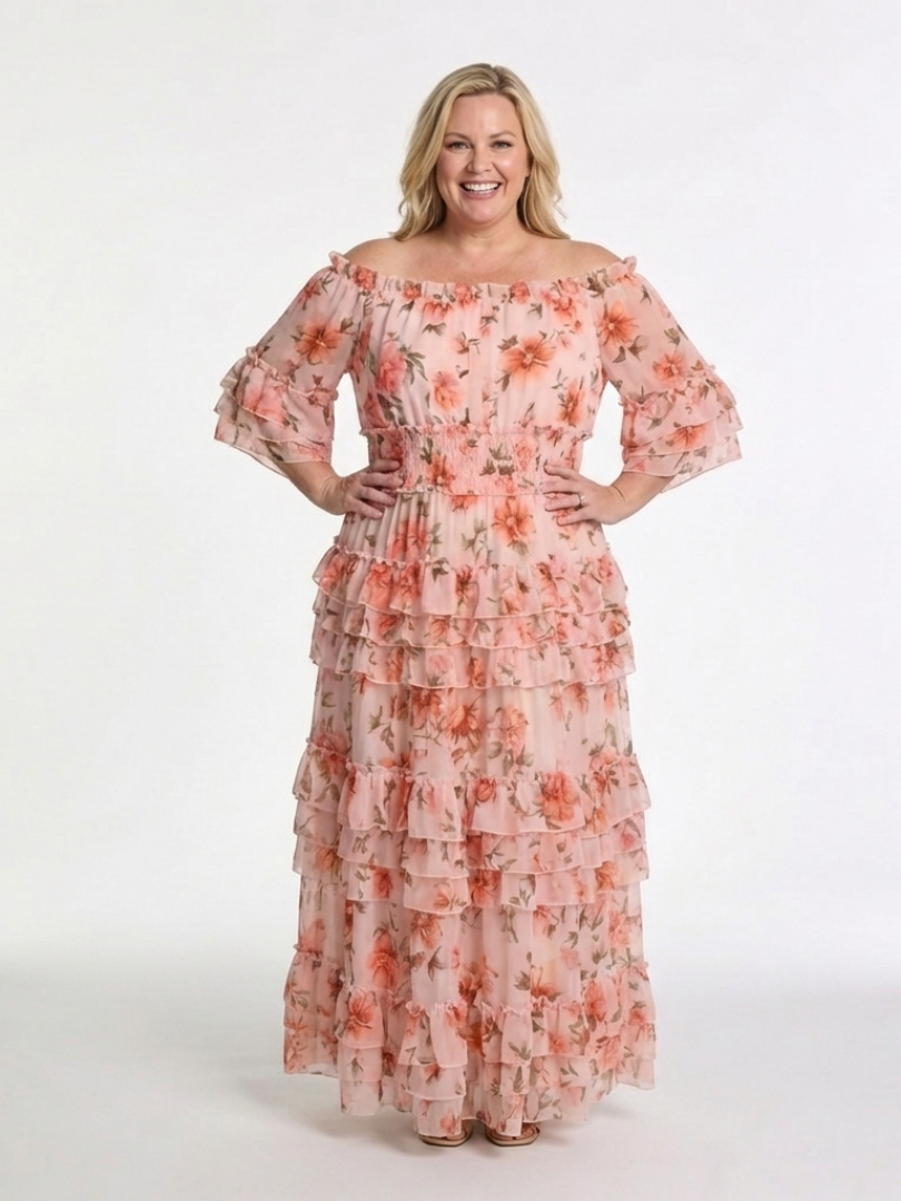 Rosalie | Maxiklänning med Blommönster och Off-Shoulder