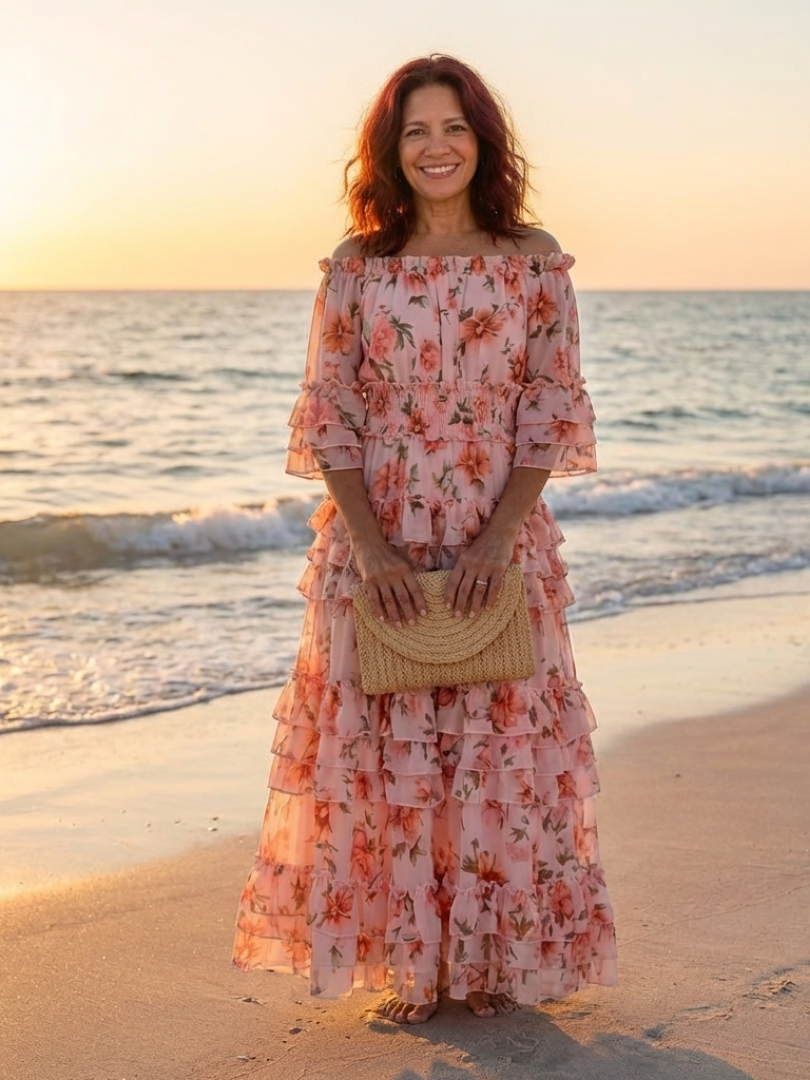 Rosalie | Maxiklänning med Blommönster och Off-Shoulder