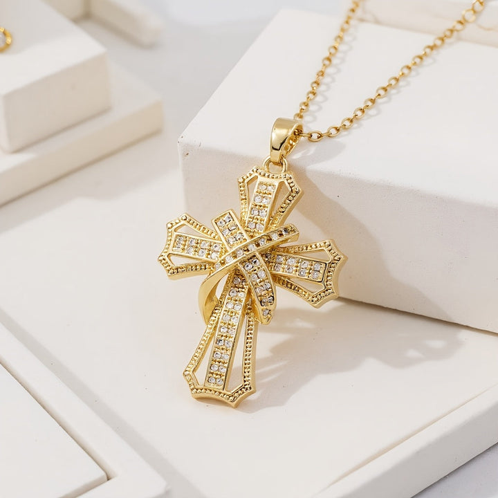 Strålande Kors Hänge Halsband | Guld