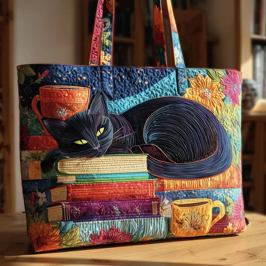 Melissa | Hantverksväska - Svart Katt med Böcker och Muggar