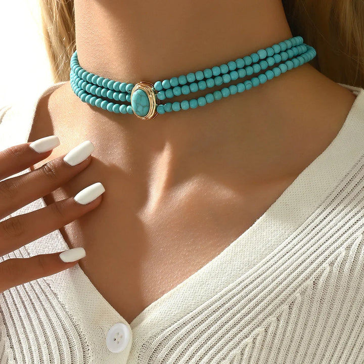 Turkos Trefaldig Choker Halsband