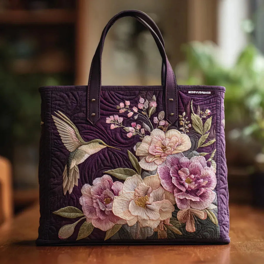Isabelle | Quiltad Artisanväska - Kolibrier och Orkidéer